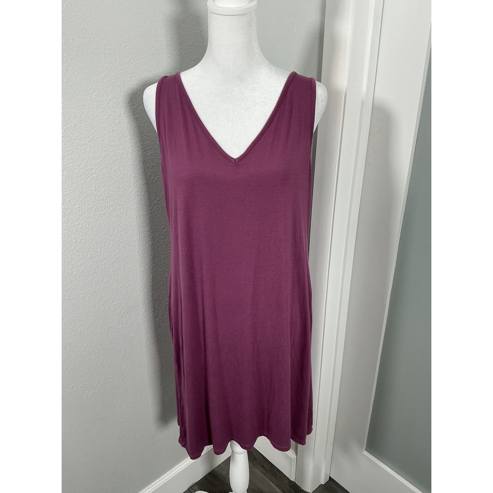 Soft Surroundings Plum Purple V-Neck Sleeveless Knit Tank Dress Size L/XL
